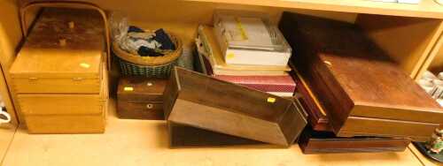 Miscellaneous items, to include wooden flatware canteens, one with legs, two canteens of...
