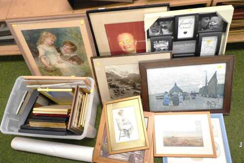 Pictures, prints, unused frames, to include Parisian street scenes, photographic landscapes,...