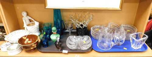 Glassware, to include a tinted glass jug and four beakers, various Val St Lambert crescent moon...