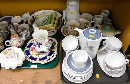 A Suzie Cooper part tea set, together 19thC part teawares, a Poole pottery bachelor's teapot,...