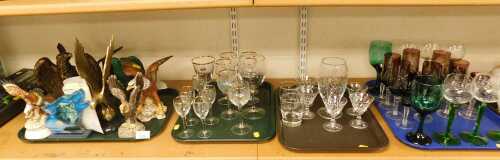 Glassware, to include Hock glasses with green glass stems, amethyst drinking glasses, various...