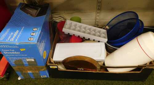 A WH Smith cross cut shredder, together with kitchenalia, etc. (1 box and loose)