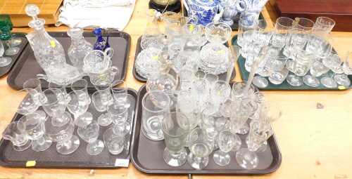 19thC and later glassware, to include drinking glasses, decanter, water jug, tumblers, etc. (5...