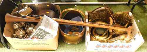 Metalware, to include coal scuttle, brass planters, various walking sticks, to include one with...
