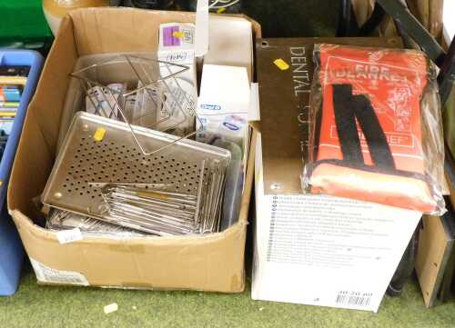 Dental related items, to include picks, tweezers, Wisdom Interspace brushes, a Tork dispenser...