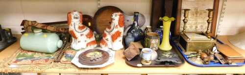 Miscellaneous household items, to include a pair of Staffordshire style dogs, a wall hanging...
