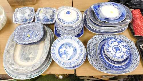 A group of blue and white ceramics, to include a pair of Adams Tokyo tureens, with a floral...