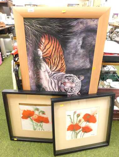 After Masflie. Poppies, print, 28cm high, 28cm wide, and another similar, together with a print...