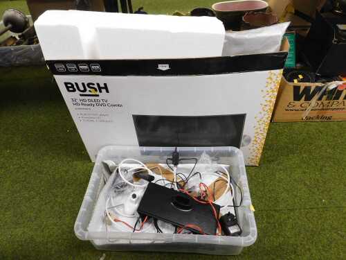 A Bush 32" HD LED TV, with remote, plugs, and base, together with a Finlux 19" LED TV DVD combi,...