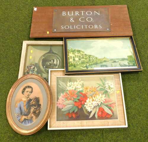 V - A brass business name plaque, stating Burton & Co. Solicitors, 30cm high, 51cm wide, together...