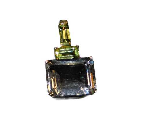 A 9ct gold glacier topaz and peridot pendant, for Gems TV, with certificate, boxed, approx....