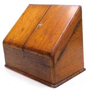 A Victorian oak stationery box, with sloping hinged doors opening to reveal a waterfall fitted... - 2