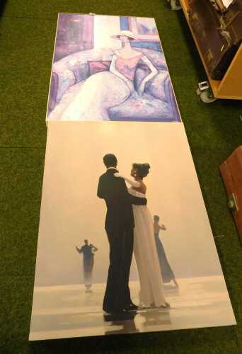 After Jack Vetriano. Dance Me To the End of Love, canvas print, together with a further canvas...