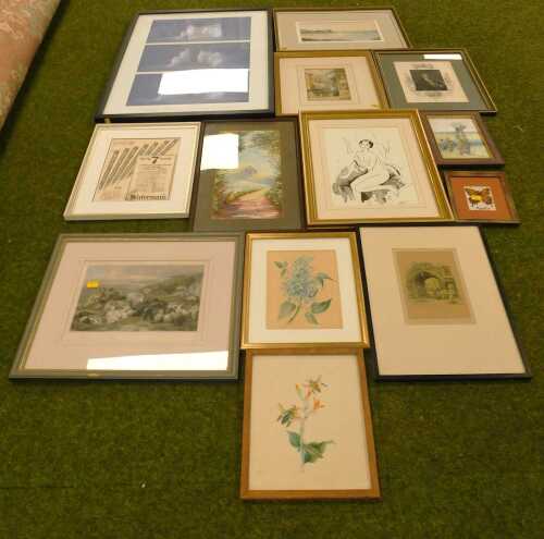 Pictures and prints, to include original watercolours of County Limerick and a city street scene,...