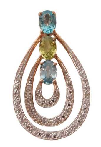 A 9ct gold and multi gem set pendant, for Gems TV, with certificate, boxed, metal weight 4.66g.
