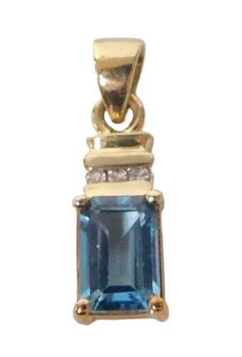 A 9ct gold London blue topaz and diamond pendant, for Gems TV, with certificate, boxed, metal...