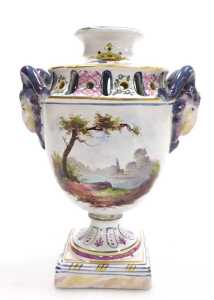 A late 18thC Veuve Perrin pottery vase, with ram's head handles, painted with a fete gallant and... - 3