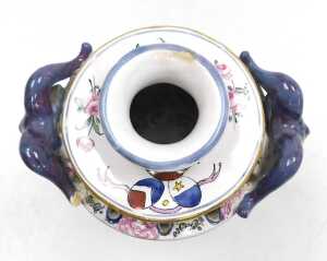 A late 18thC Veuve Perrin pottery vase, with ram's head handles, painted with a fete gallant and... - 4