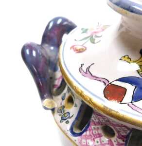 A late 18thC Veuve Perrin pottery vase, with ram's head handles, painted with a fete gallant and... - 5