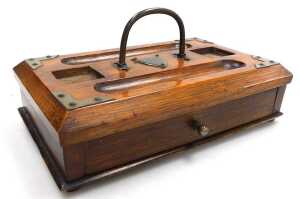 A Victorian oak deskstand, inkwells lacking, with a single frieze drawer, raised on bun feet,... - 2