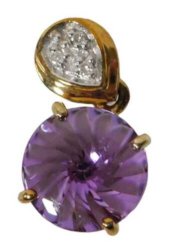 A 9ct gold Uruguayan amethyst and diamond pendant, for Gems TV, with certificate, boxed, metal...