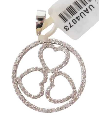 A 9ct white gold and diamond triple heart and circular pendant, for Gems TV, with certificate,...