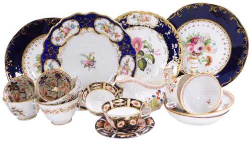 A group of 19thC porcelain, including a pair of Ridgway floral decorated porcelain plates, early...