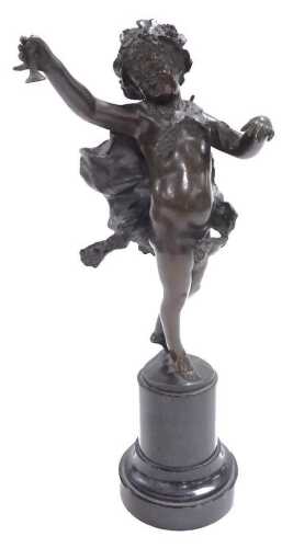 A late 19thC bronze figure of a putto, by Franz Iffland, signed, modelled standing wearing a...