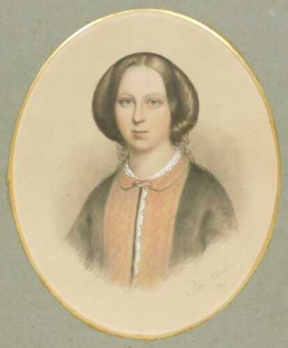 Julian Cedric Brewer (English 1830-1903). Half length portrait of a young lady, watercolour and...