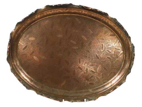 An Arts & Crafts oval copper tray, by Townshend & Co, in the Acanthus design, no. 179131, 44cm...