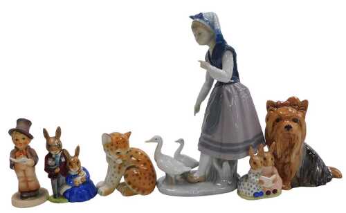 A Lladro porcelain figure of a girl with ducks, no. 5202, together with a Royal Doulton...