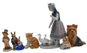 A Lladro porcelain figure of a girl with ducks, no. 5202, together with a Royal Doulton...