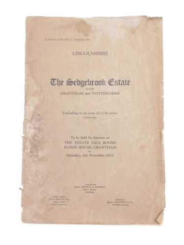 An early 20thC auction catalogue for the Sedgebrook Estate Lincolnshire, by Direction of Sir...