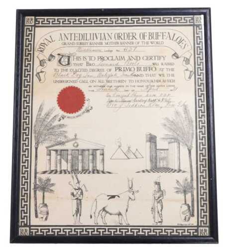 An RAOB certificate to Bro Leonard Bools (check spelling), who was being raised to the exalted...