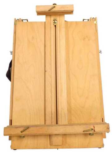 A Winsor & Newton ash artist's easel and paintbox case, with a fitted interior, 55cm high.
