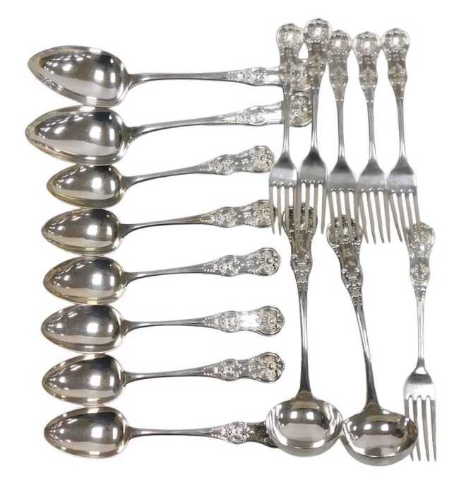 A part suite of Victorian Scottish silver Queen's pattern flatware, initial engraved, comprising...