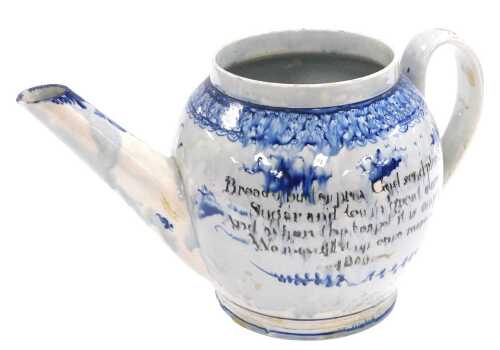 An early 19thC pearlware blue and white punch pot, with a chinoiserie landscape, and verso a...