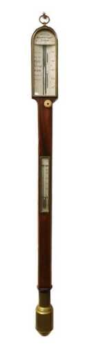 An early 19thC mahogany cased stick barometer, by Spencer Browning & Company of London, with a...