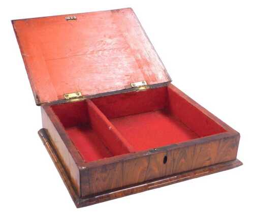 A late 19thC walnut oyster veneer box, with a two compartment interior, 30cm wide, 24cm deep.