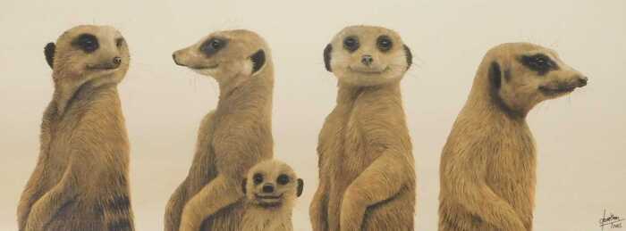 Jonathan Truss (British b.1950). Meerkats, signed limited edition print on canvass 116/195,...