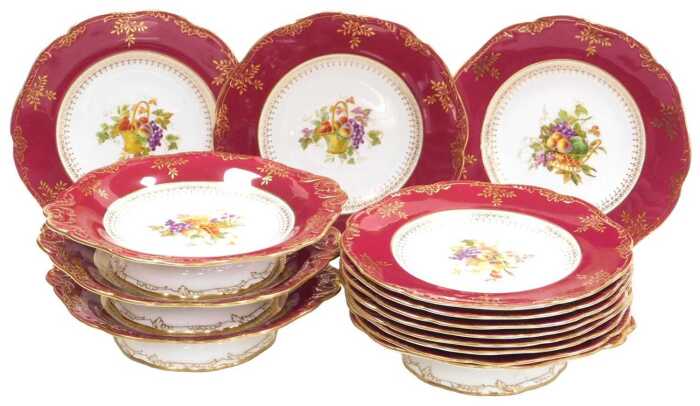 A late 19thC Wedgwood porcelain part dessert service, for Phillips's Ltd, 43 & 44 New Bond...