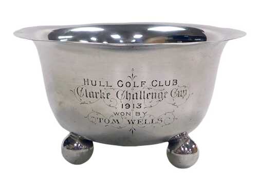 An Edward VII silver sugar bowl, presentation engraved "Hull Golf Club, Clarke Challenge Cup...