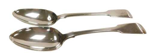 Two William IV silver Fiddle pattern tablespoons, initial engraved, London 1832 and 1836, 4.57oz.