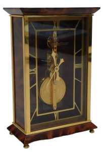 A late 20thC Jaeger LeCoultre skeleton desk clock, model 481, rectangular brass dial with Roman...