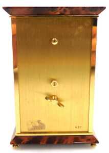 A late 20thC Jaeger LeCoultre skeleton desk clock, model 481, rectangular brass dial with Roman... - 4