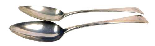 A pair of George III silver Old English pattern tablespoons, initial engraved, London 1810, 3.81oz.
