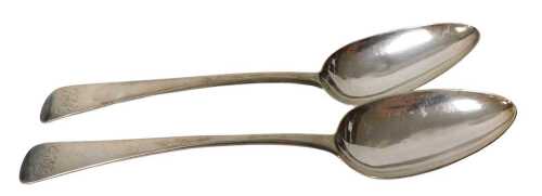 A pair of George III silver Old English pattern tablespoons, monogram engraved, London 1813,...