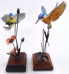 Two Danbury Mint painted bronze bird sculptures, by David Shire, each raised on a wooden base,... - 2