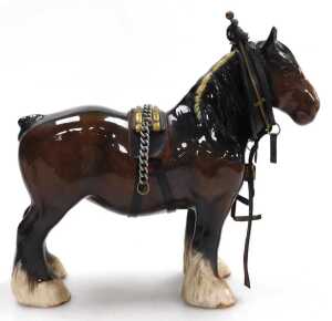 Three Beswick pottery figures of Shire horses, one with hame and harness, printed marks. - 2