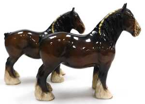 Three Beswick pottery figures of Shire horses, one with hame and harness, printed marks. - 5